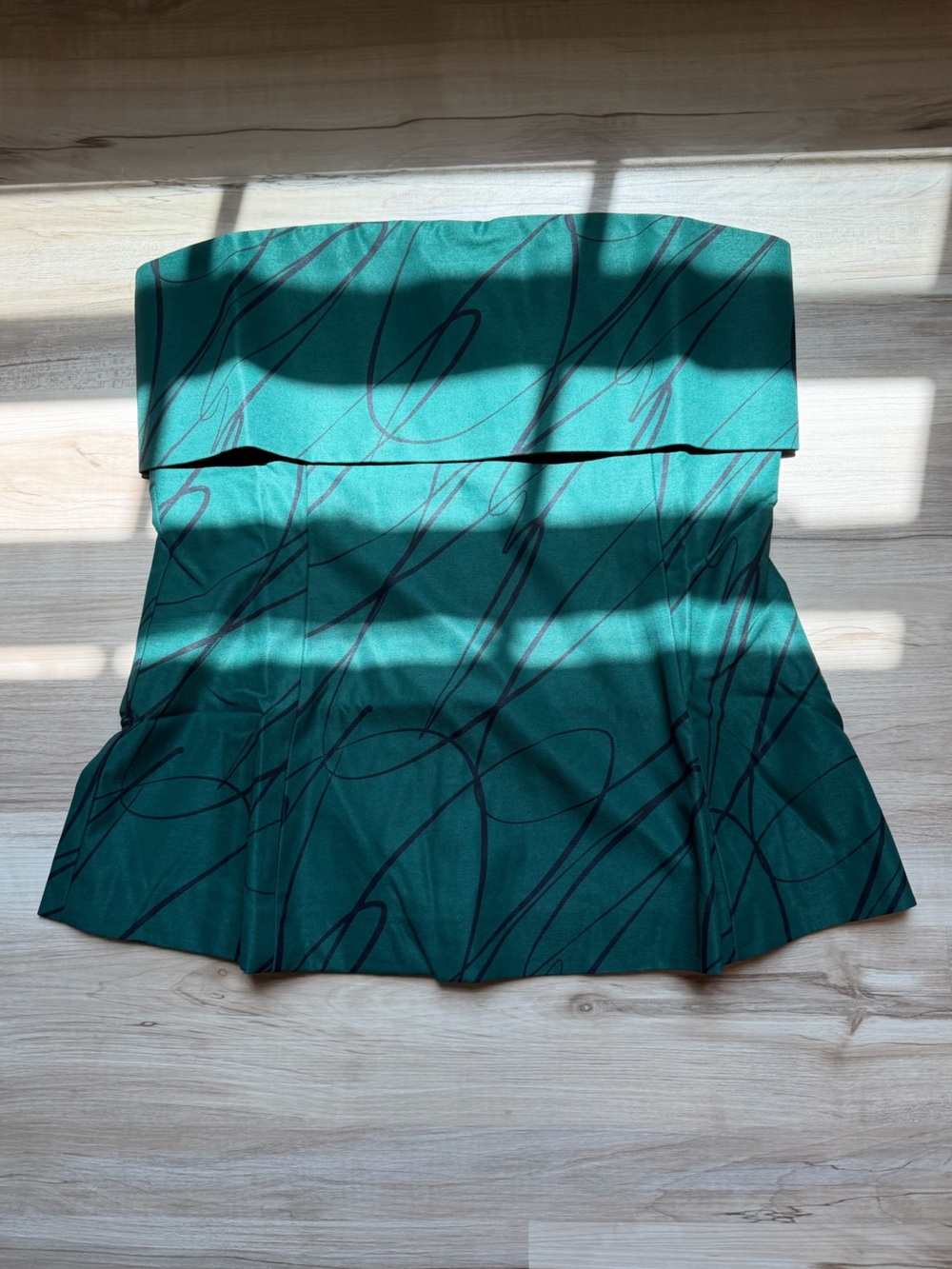 Tuckernuck Pine Twombly Adrienne Strapless Peplum Top Abstract Swirl Print LARGE - Picture 5 of 8